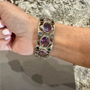 Elegant Silver Bracelet with Purple, Blue & Green Topaz Accents. Fast shipping.